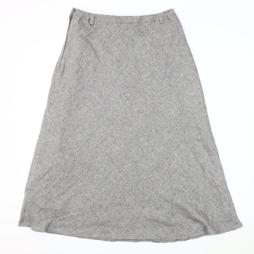 Women’s Grey Midi Skirt, Size 12, Herringbone Pattern Wool, Silk & other materials
