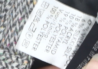 Women’s Grey Midi Skirt, Size 12, Herringbone Pattern Wool, Silk & other materials