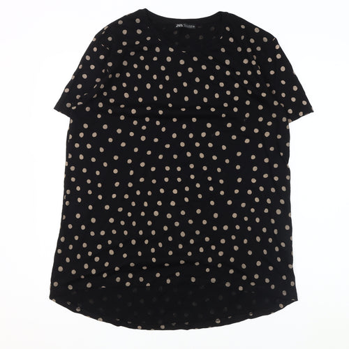 Zara Women's L Black Polka Dot T-Shirt