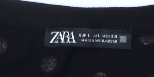 Zara Women's L Black Polka Dot T-Shirt