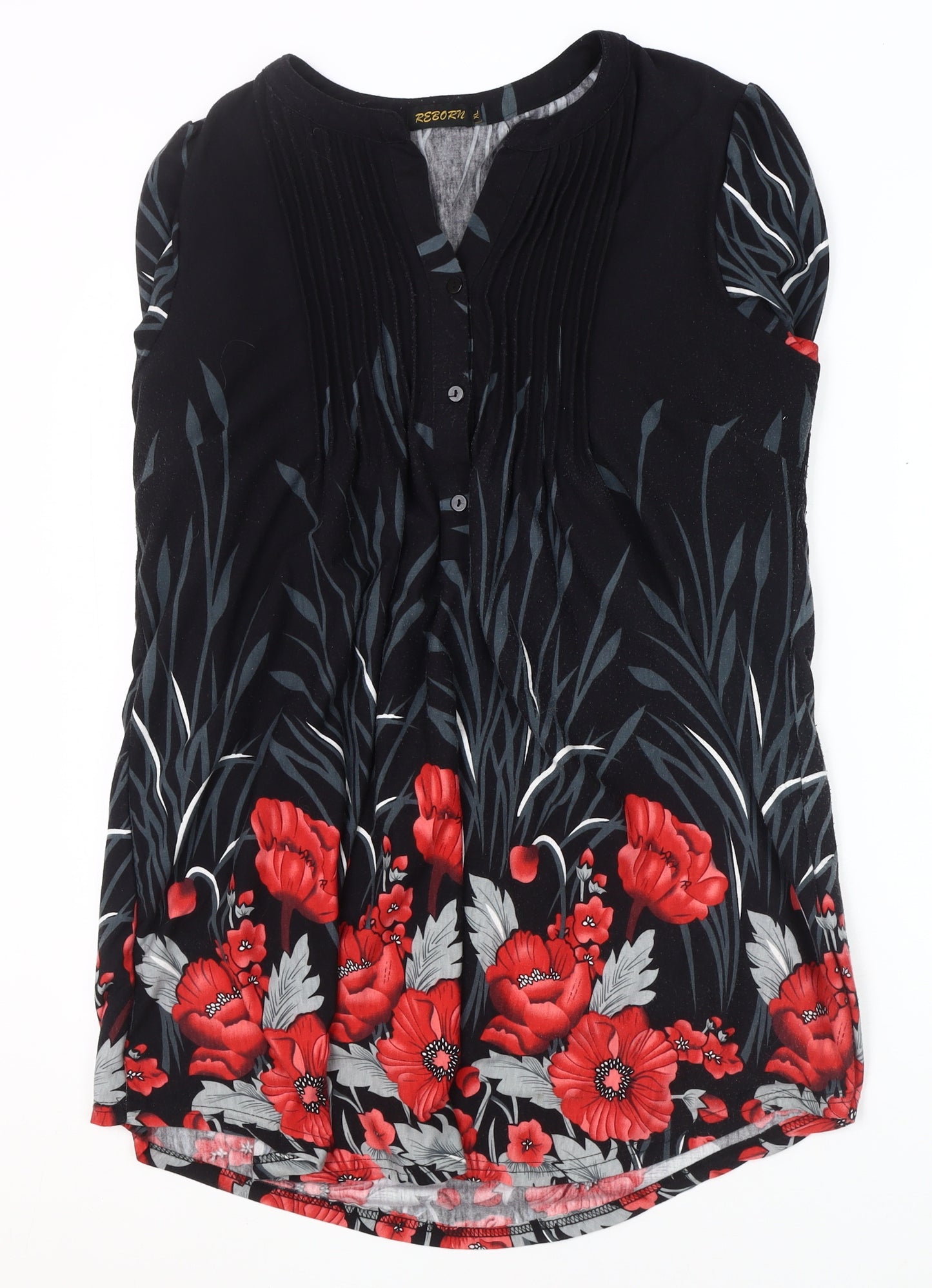 Reborn Women's Black Floral Print Top L