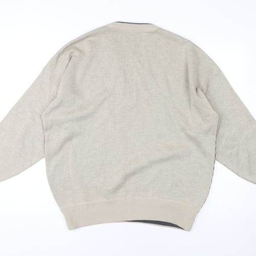 Pierre Sangan Beige Men's XL Striped Pullover Jumper