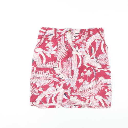 Next Women's Red Floral Skirt Size 12 Linen Blend