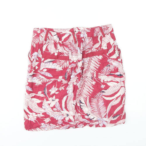 Next Women's Red Floral Skirt Size 12 Linen Blend