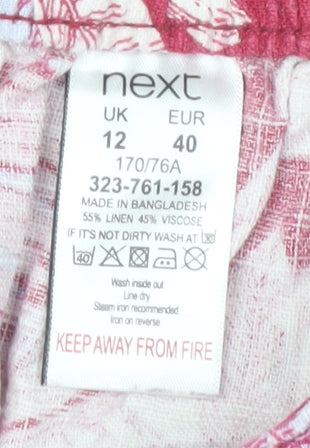 Next Women's Red Floral Skirt Size 12 Linen Blend