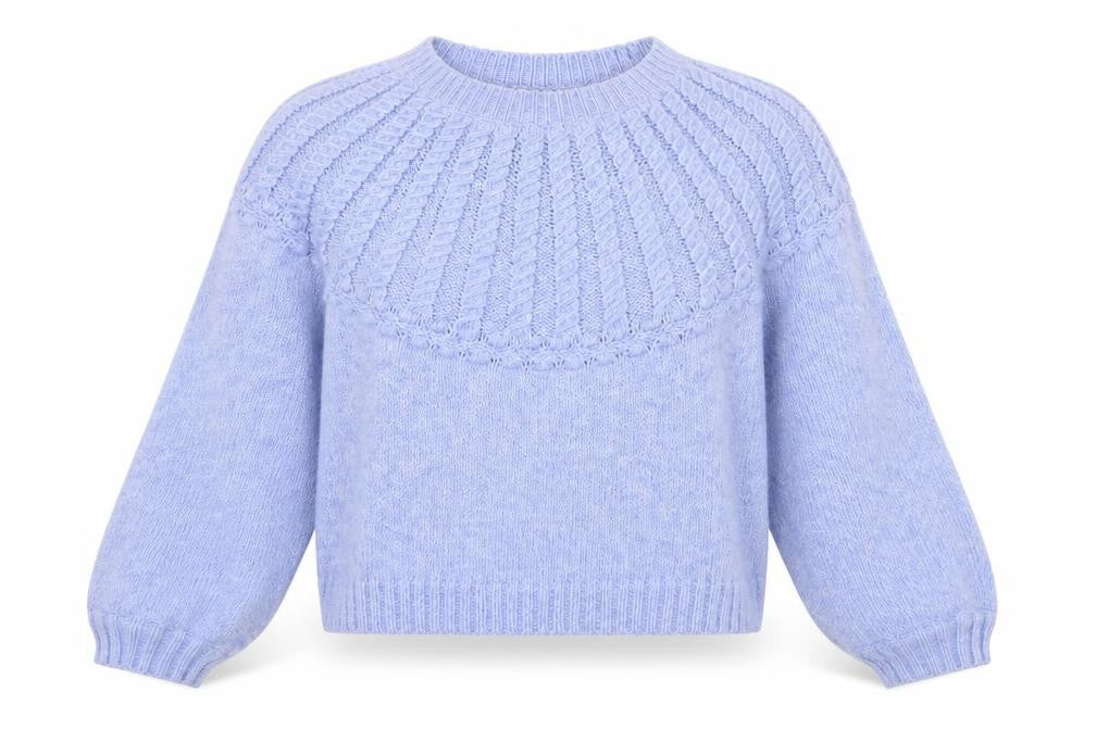 Front view of Vero Moda Women's Blue Pullover L Cable-Knit Jumper