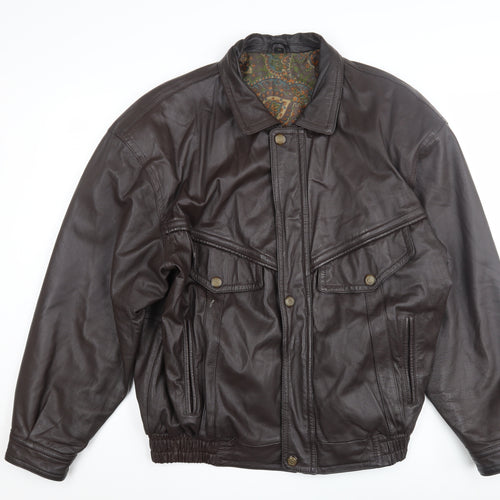 Canda Men's Brown Leather Bomber Jacket Size 42
