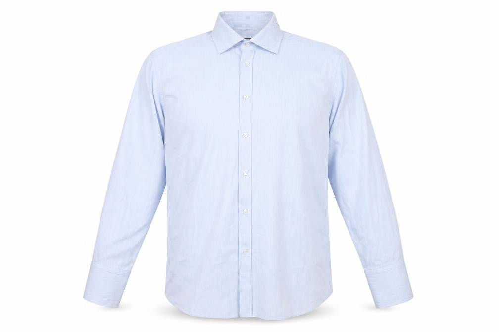 Front view of Moss Esq. Men's Blue Herringbone Shirt 17.5