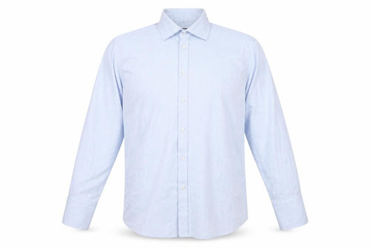 Front view of Moss Esq. Men's Blue Herringbone Shirt 17.5