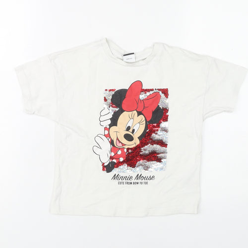 Disney Girls White Minnie Mouse Sequin T-Shirt, Size 6-7 Years