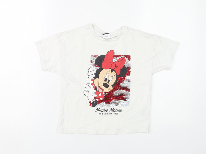 Disney Girls White Minnie Mouse Sequin T-Shirt, Size 6-7 Years