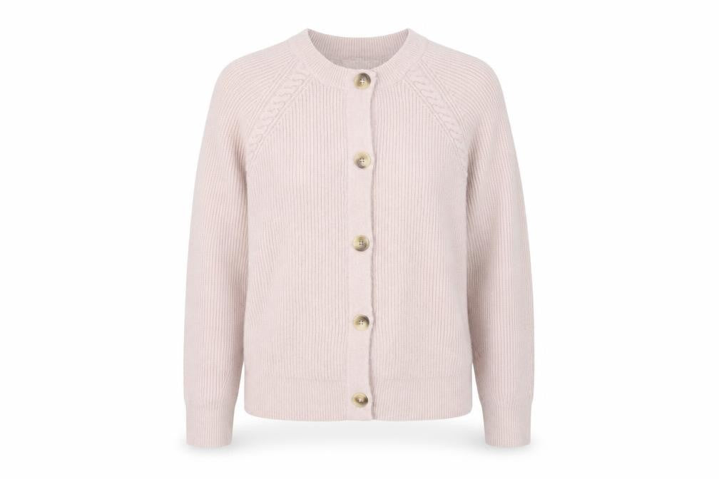 Front view of Mauvette Women's Beige Cable-Knit Cardigan -, size 10