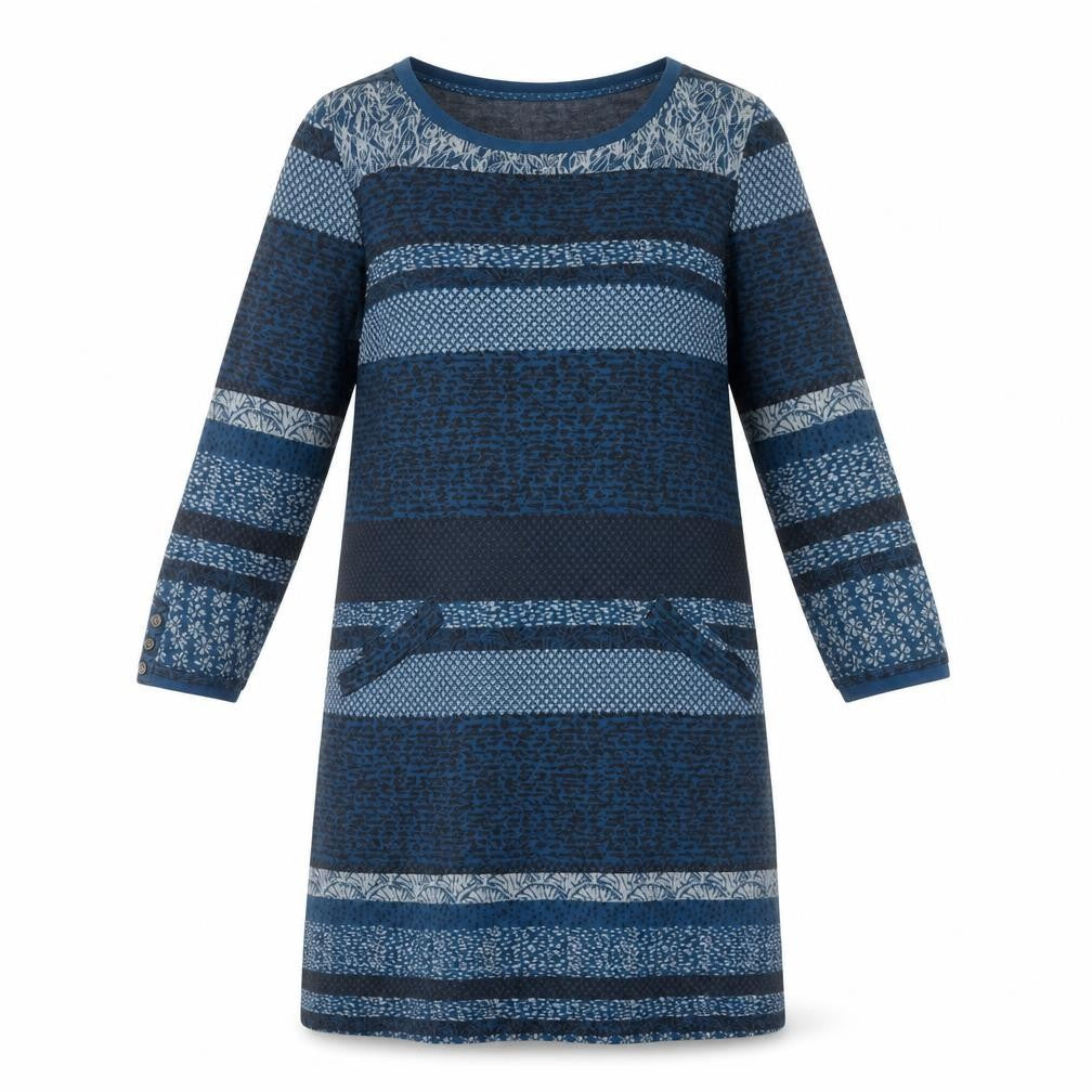 Front view of White Stuff Women Blue Geometric Dress, size 12