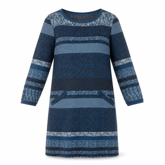 Front view of White Stuff Women Blue Geometric Dress, size 12