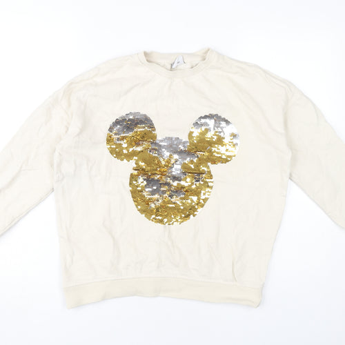 Disney Women's Ivory Sequin Sweatshirt Size 10