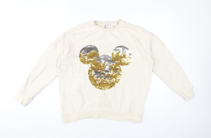 Disney Women's Ivory Sequin Sweatshirt Size 10