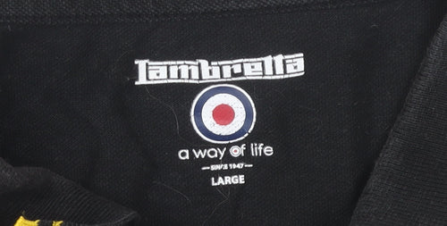 Lambretta Men's Black Polo Shirt, Size L