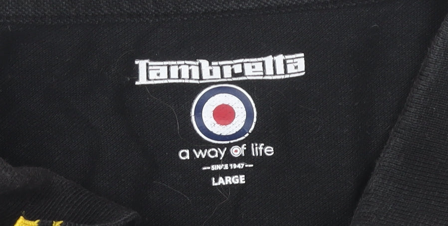 Lambretta Men's Black Polo Shirt, Size L