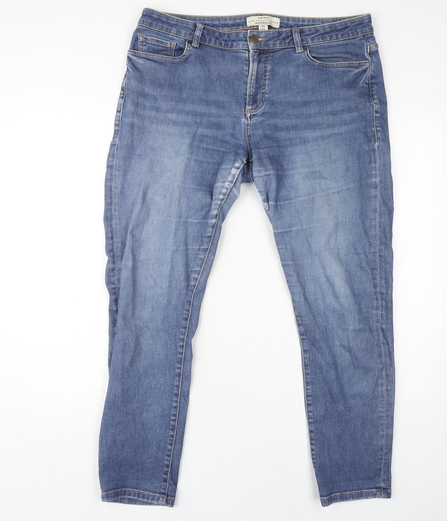 White Stuff Women's Blue Boyfriend Jeans, Size 14, Chic Denim