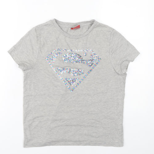 Superman Women's Grey Sequin T-Shirt, Size 14, Short Sleeve