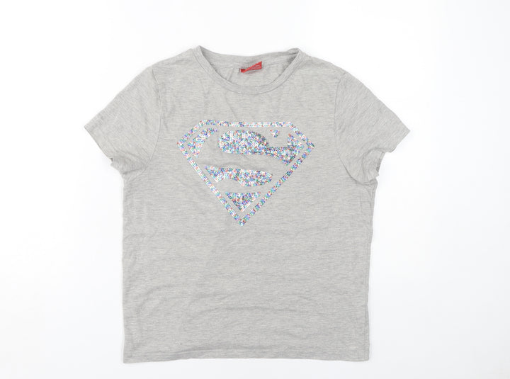 Superman Women's Grey Sequin T-Shirt, Size 14, Short Sleeve