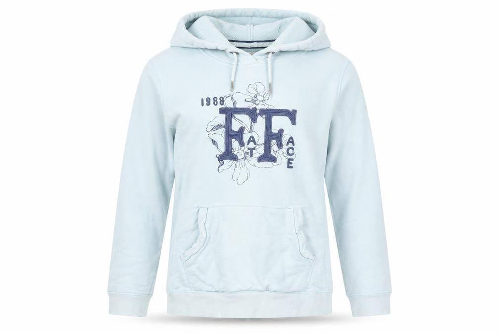 Front view of FatFace Women's Blue Pullover Hoodie, size 12, Casual Wear