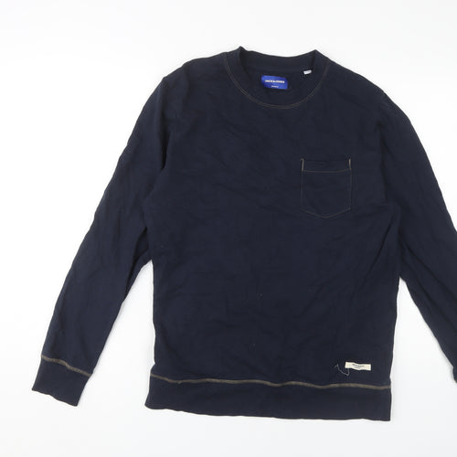Jack & Jones Men's Blue Long Sleeve Crew Neck T-Shirt