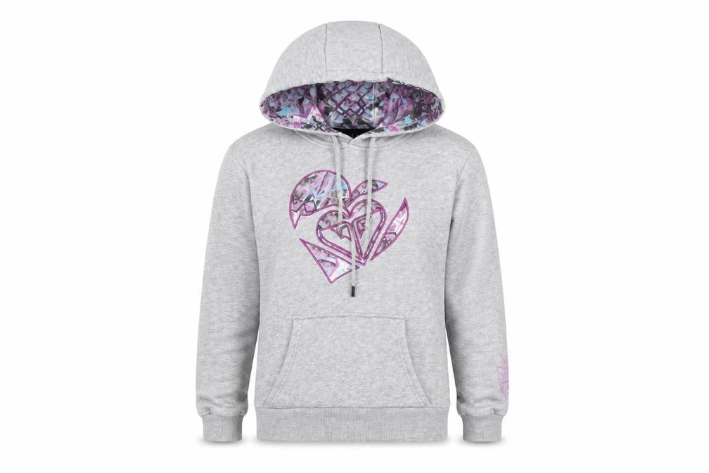 Front view of Roxy girls’ grey hoodie - pullover, size 10, logo accent