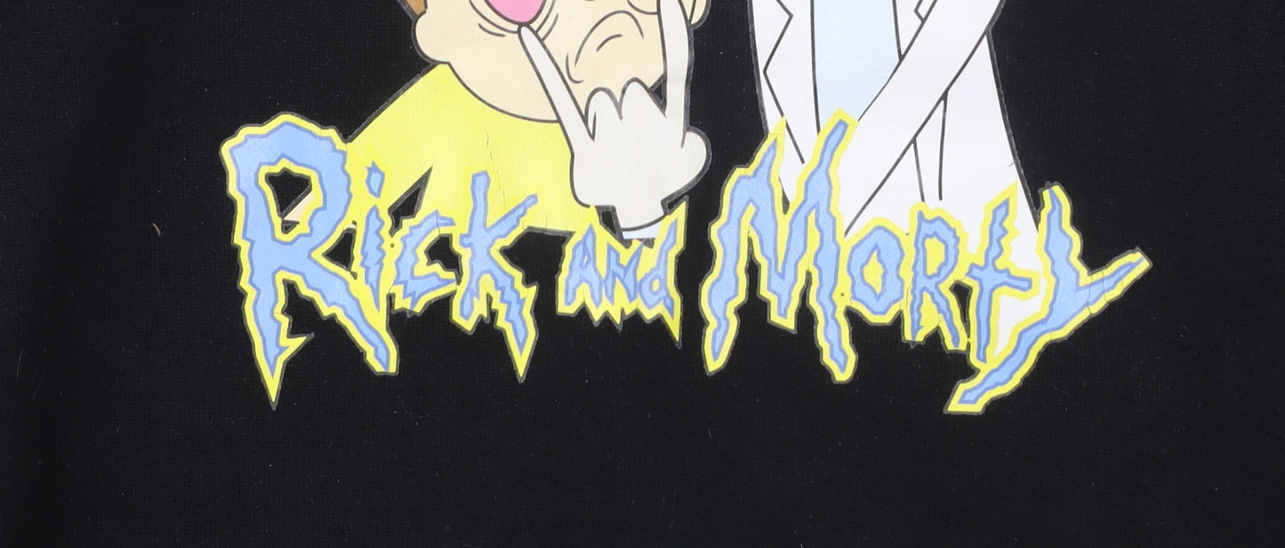 Rick & Morty XL Black Hoodie Men Pullover with Cartoon Graphic