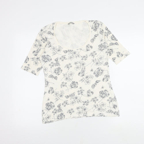 Marks and Spencer Women's Ivory Floral T-Shirt, Size 10