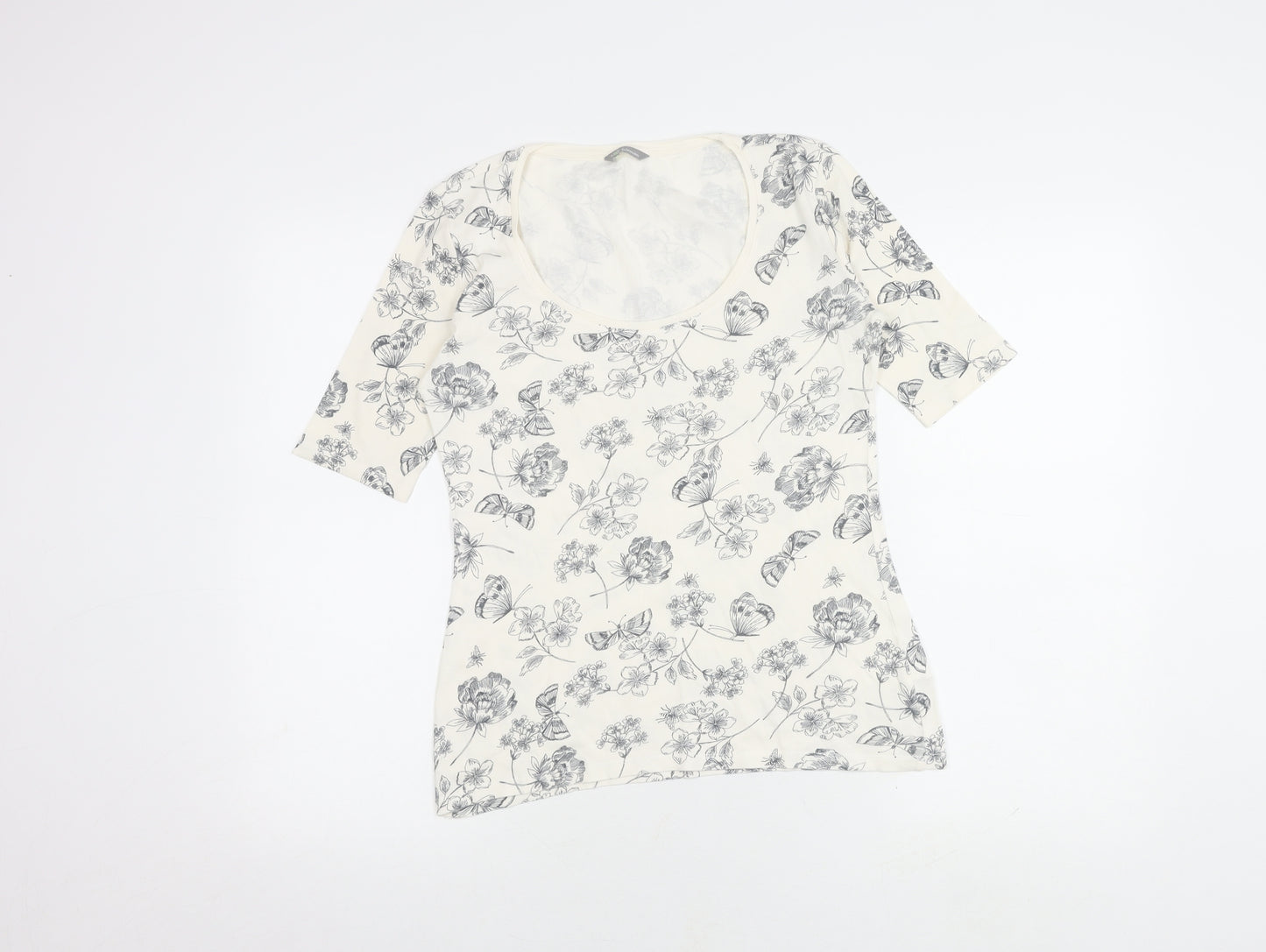 Marks and Spencer Women's Ivory Floral T-Shirt, Size 10