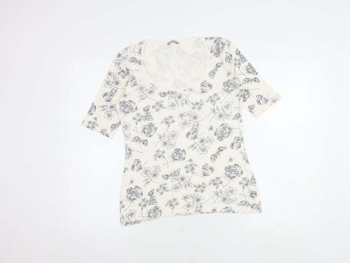 Marks and Spencer Women's Ivory Floral T-Shirt, Size 10