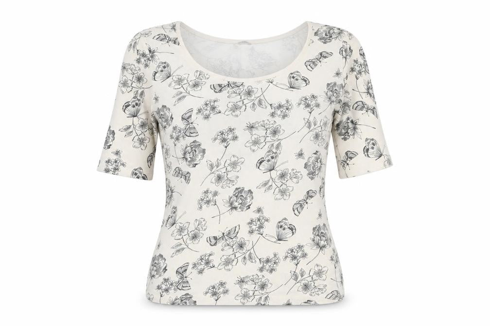Marks and Spencer Women's Ivory Floral T-Shirt, Size 10