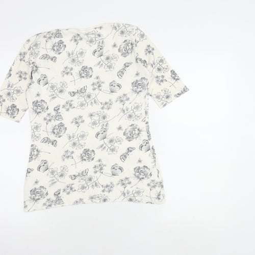 Marks and Spencer Women's Ivory Floral T-Shirt, Size 10