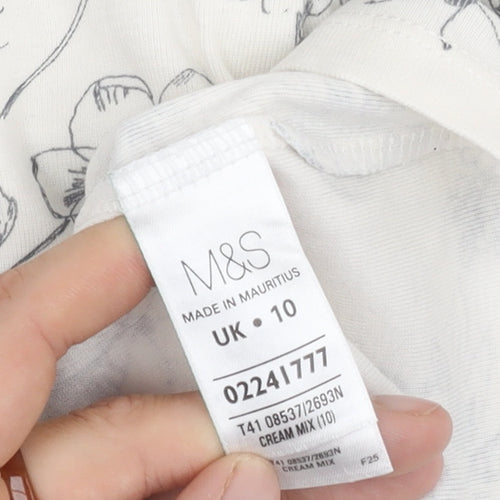 Marks and Spencer Women's Ivory Floral T-Shirt, Size 10