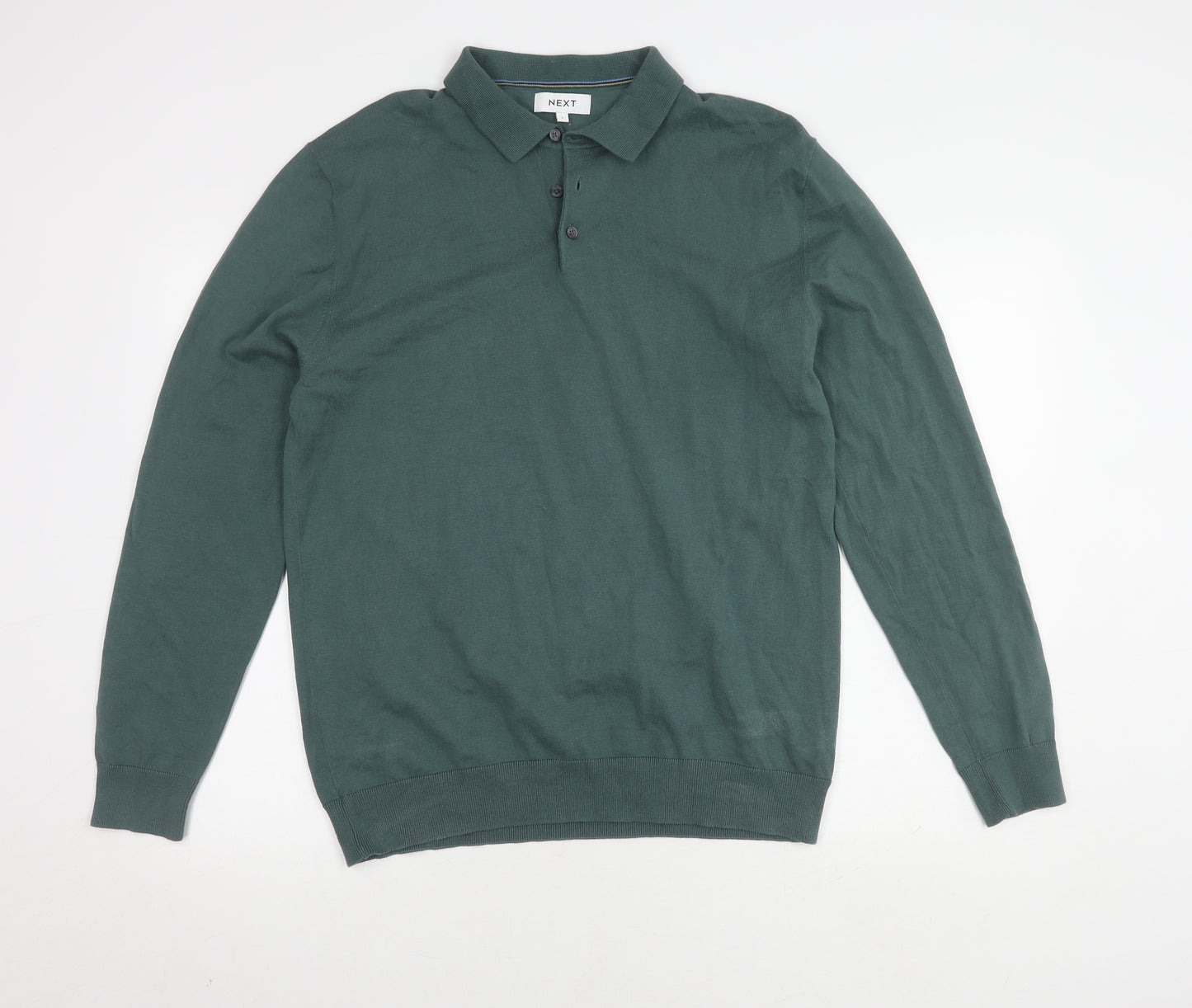 Next Men's Green Long Sleeve Polo Shirt - L