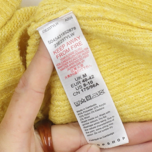 Topshop Women's Yellow Roll Neck Pullover Jumper, M