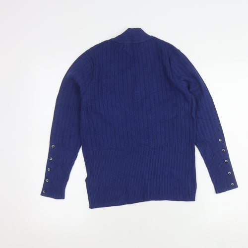 Marks and Spencer Women's Blue High Neck Jumper Size 12