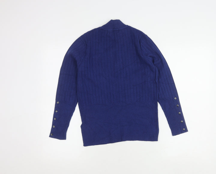 Marks and Spencer Women's Blue High Neck Jumper Size 12