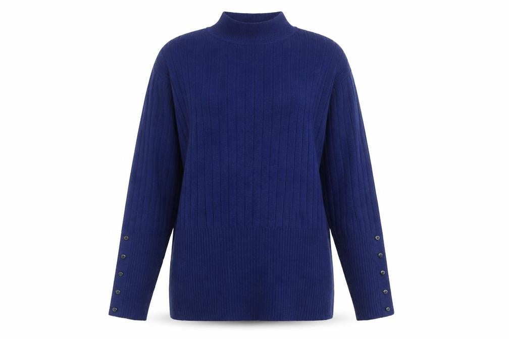 Front view of Marks & Spencer Women's Blue High Neck Jumper, size 12