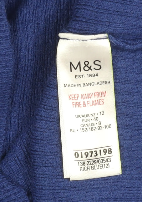 Marks and Spencer Women's Blue High Neck Jumper Size 12