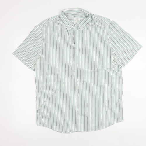 Marks and Spencer Men's Green Striped Shirt M