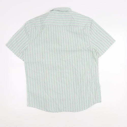 Marks and Spencer Men's Green Striped Shirt M