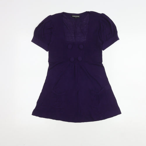 Warehouse Women's Purple Puff Sleeve Square Neck Top