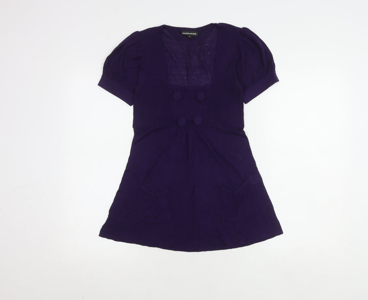 Warehouse Women's Purple Puff Sleeve Square Neck Top