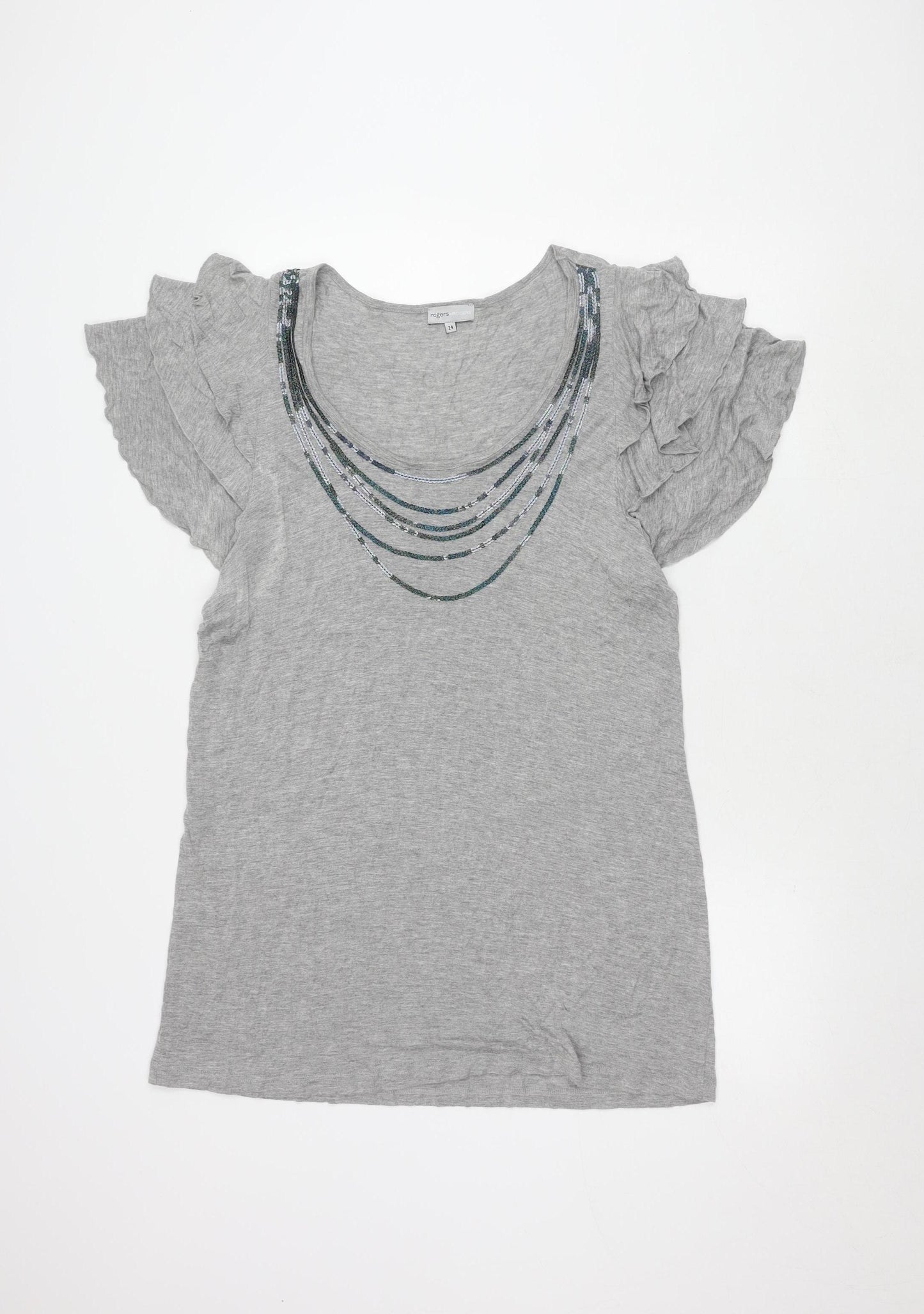 Rogers+Rogers Women's Grey Beaded Top, Size 24