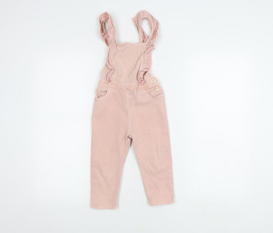 Zara Girls Pink Dungaree 2-3 Years Lyocell Cotton Button