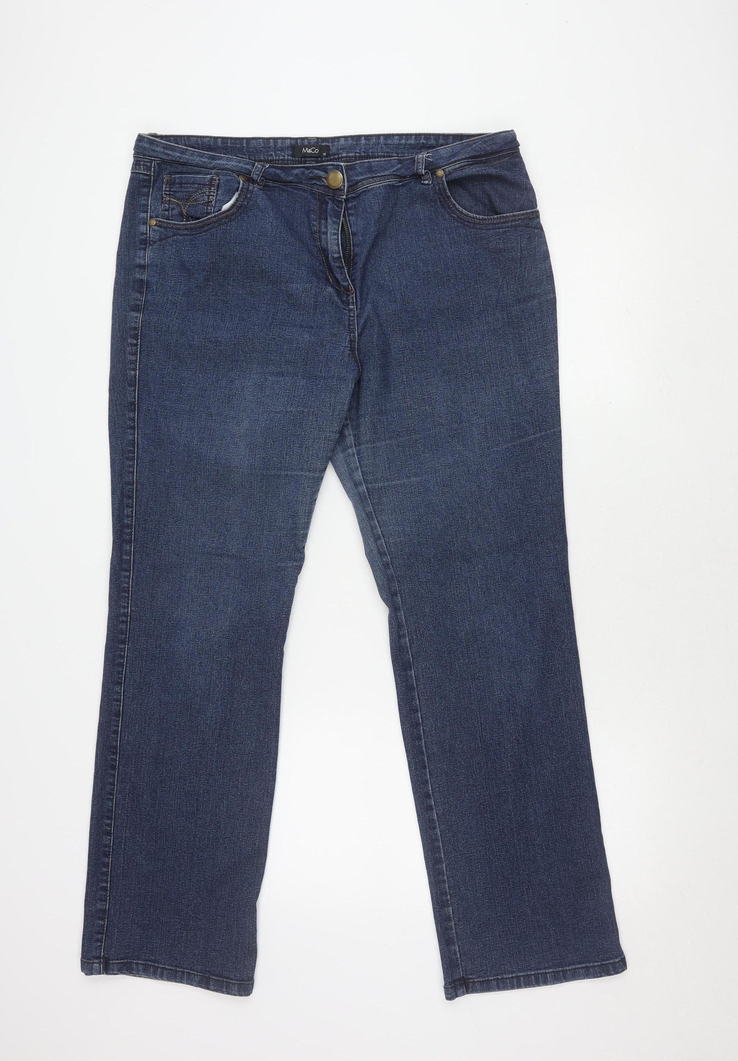 M&Co Women's Blue Straight Jeans, Size 18, Comfortable Fit