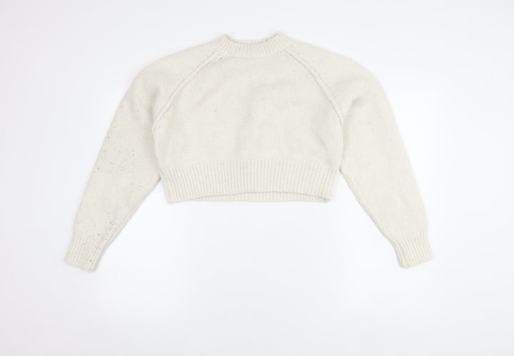 ZARA Women's Ivory Knit Pullover Jumper, Size S, Raglan Sleeve