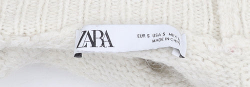 ZARA Women's Ivory Knit Pullover Jumper, Size S, Raglan Sleeve
